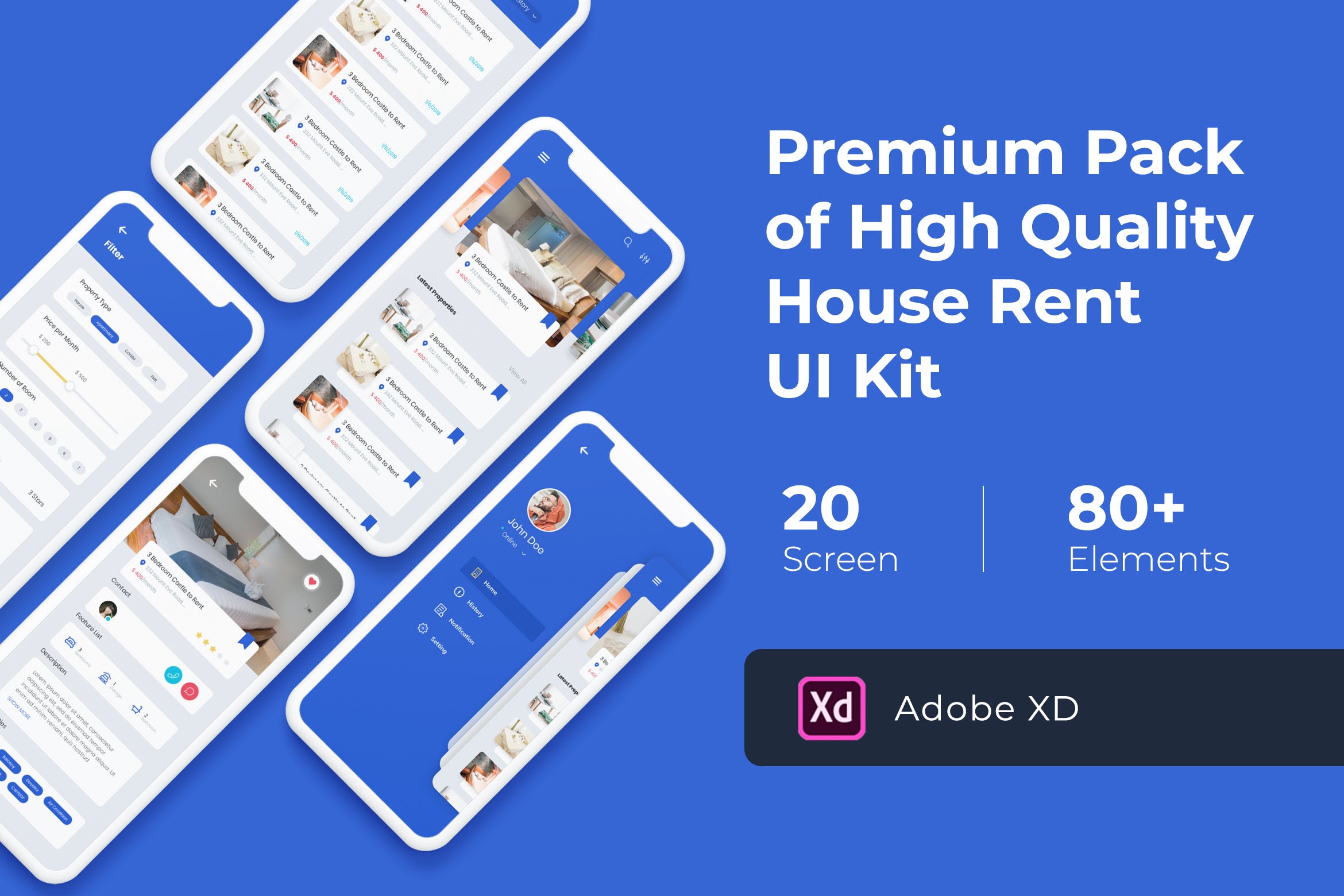 房屋租赁租房APP应用UI套件[for XD] House Rent Mobile UI KIT for XD插图