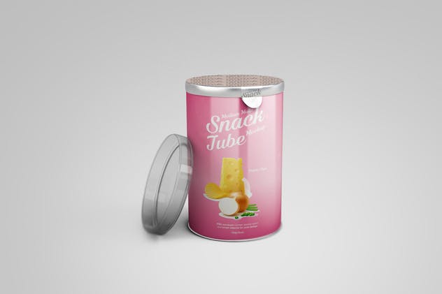 零食饮料金属罐包装样机 Medium Snack Tube Mockup插图(3)