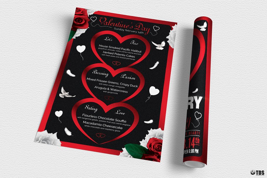 浪漫情人节专题海报传单PSD模板V.4 Valentines Day Flyer+Menu PSD V4插图(2)
