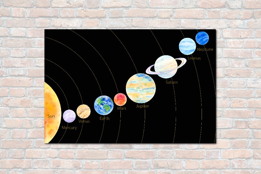 太阳系行星水彩剪切画 Watercolour Solar System插图(4)