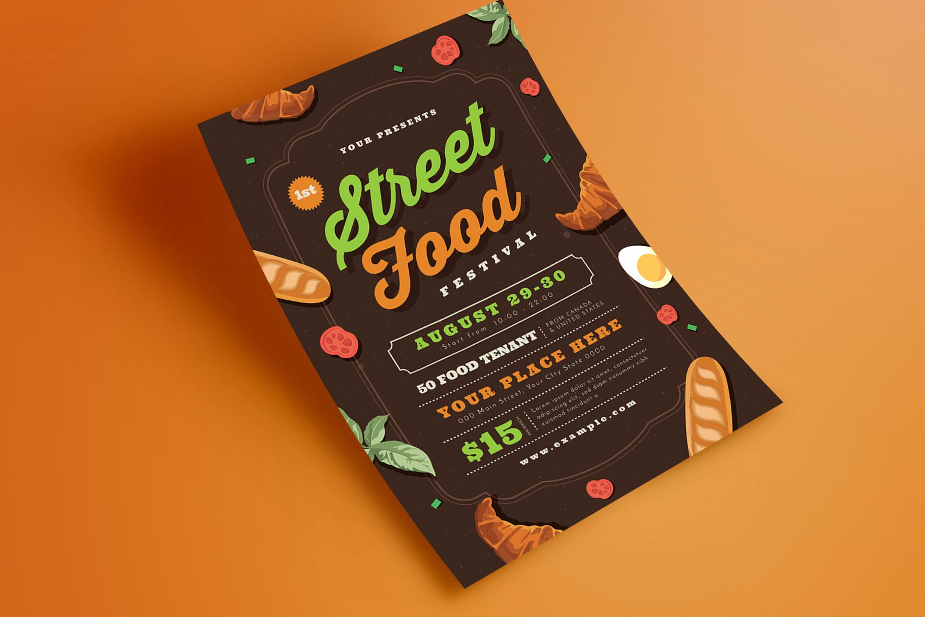 快餐食品外卖宣传单设计素材 Street Food Festival Flyer插图(2)