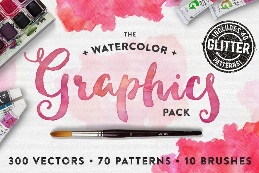 手绘水彩元素矢量图形、纹理&笔刷合集 The Watercolor Graphics Pack插图