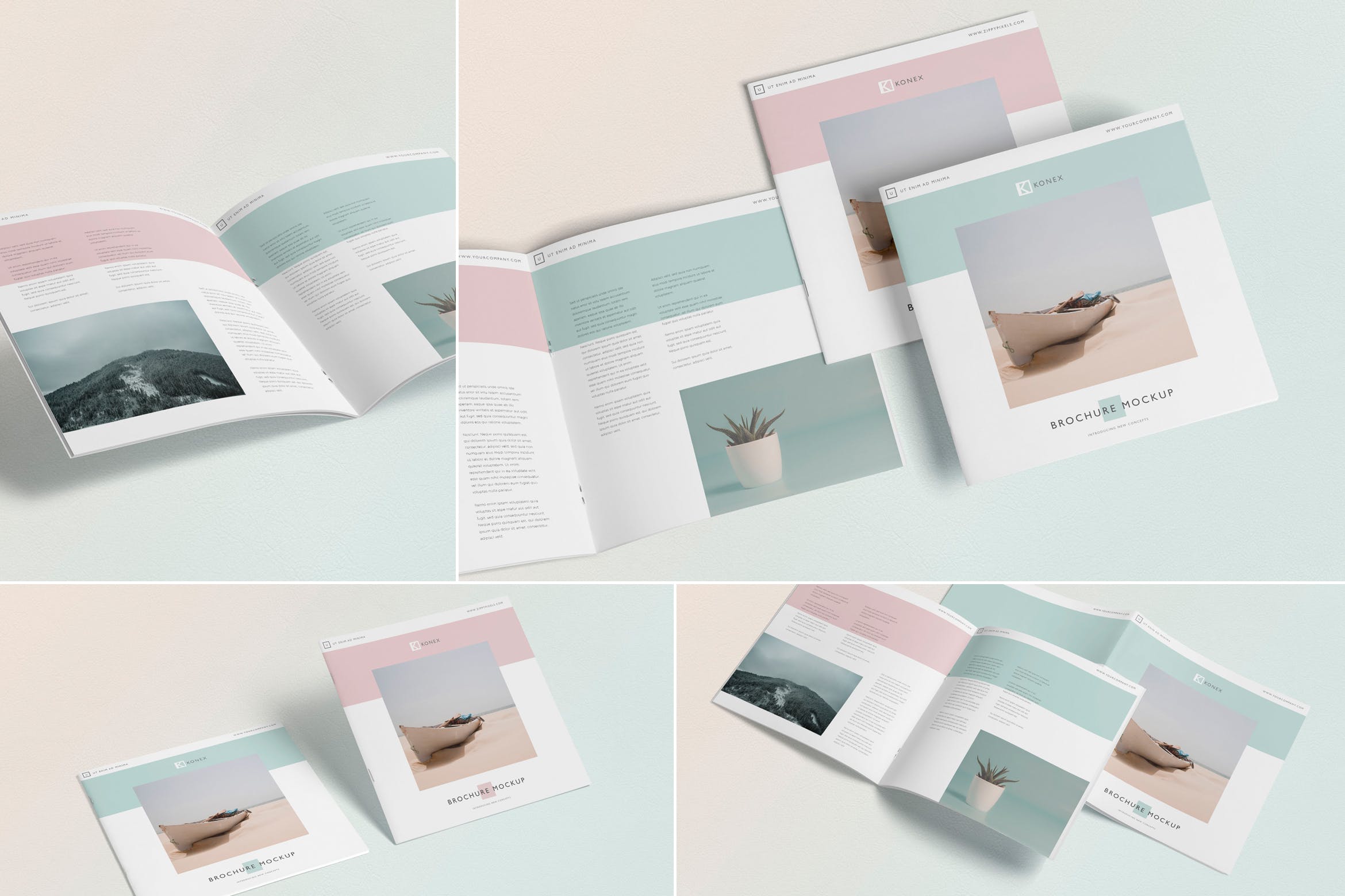 方形小册子企业画册杂志设计效果图样机 Square Brochure – Magazine Mock-Up插图