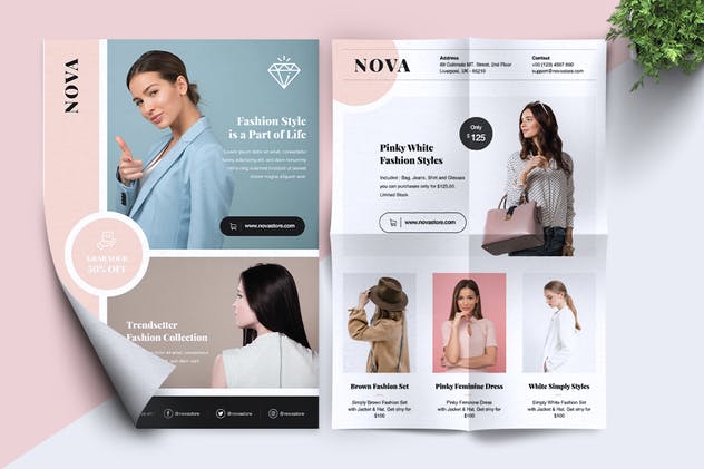极简主义时尚行业品牌宣传传单设计模板 NOVA Minimal Fashion Flyer插图(3)