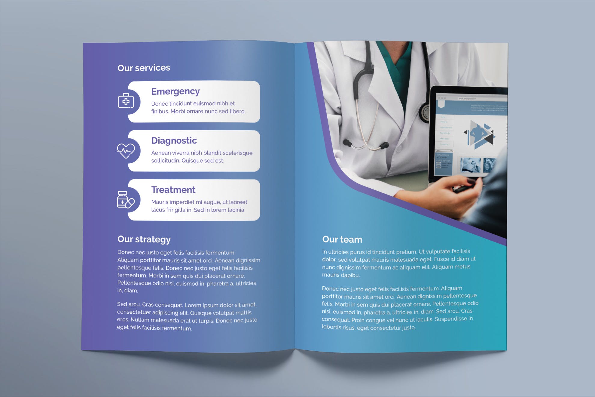 私人诊所/医院对折宣传单设计模板 Medical Clinic Brochure Bifold插图(2)