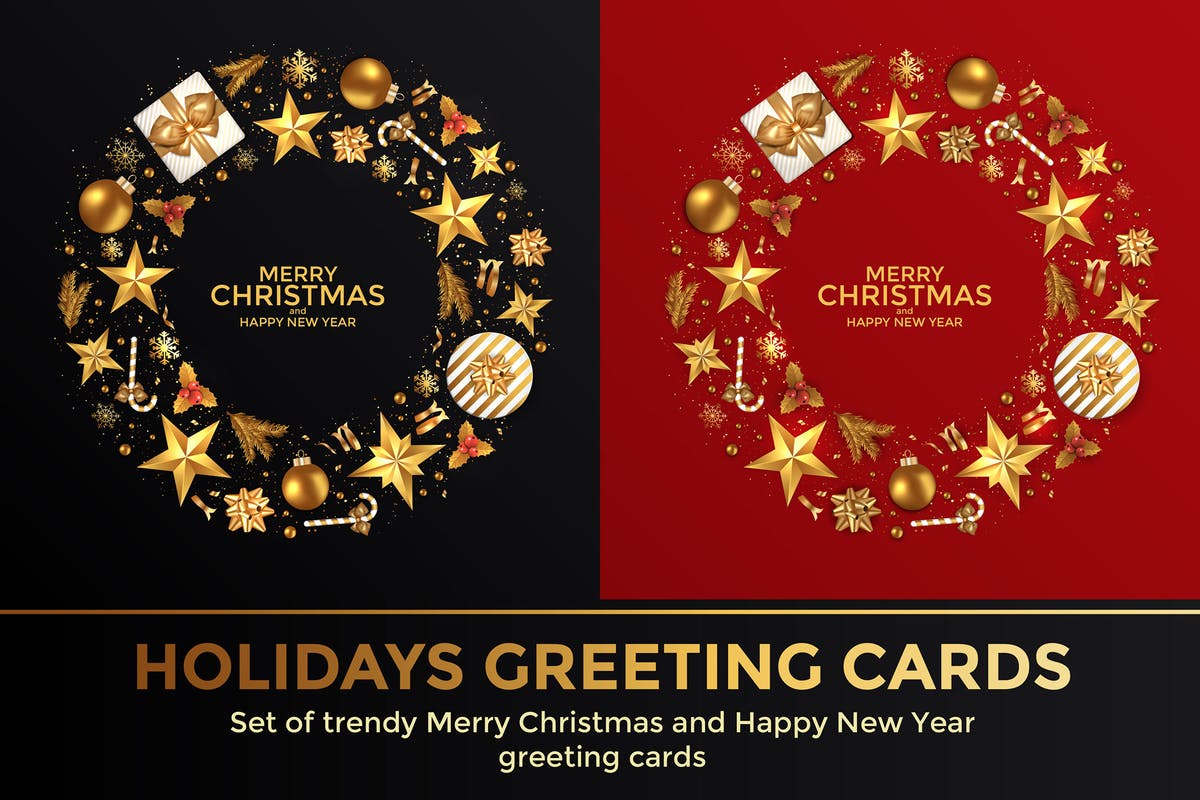 圣诞节&新年年会海报贺卡设计矢量背景 Merry Christmas and Happy New Year backgrounds插图