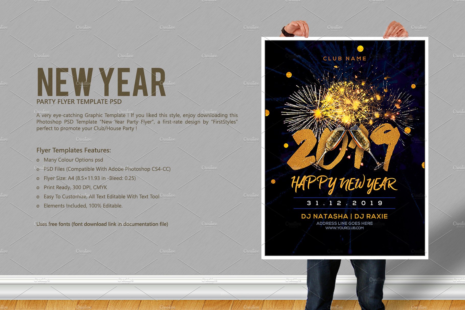 2019新年派对海报模板下载 New Year Party Flyer [psd]插图