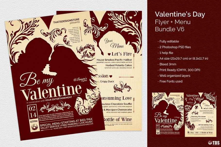 情人节活动主题传单PSD模板v6 Valentines Day Flyer+Menu PSD V6插图