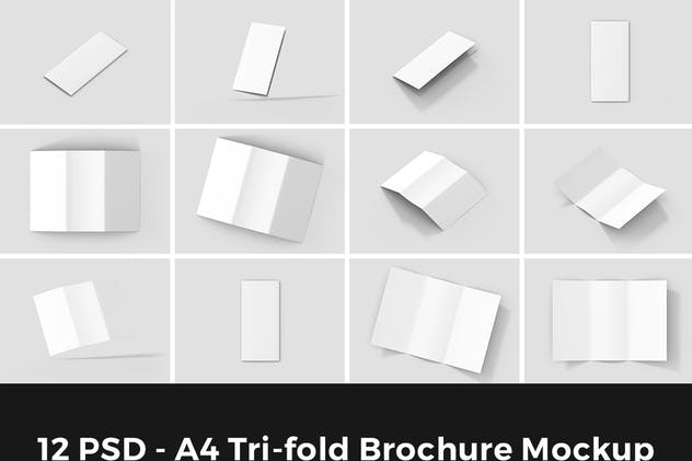 三折页A4规格传单样机模板 A4 Tri-fold Brochure Mockup插图(1)