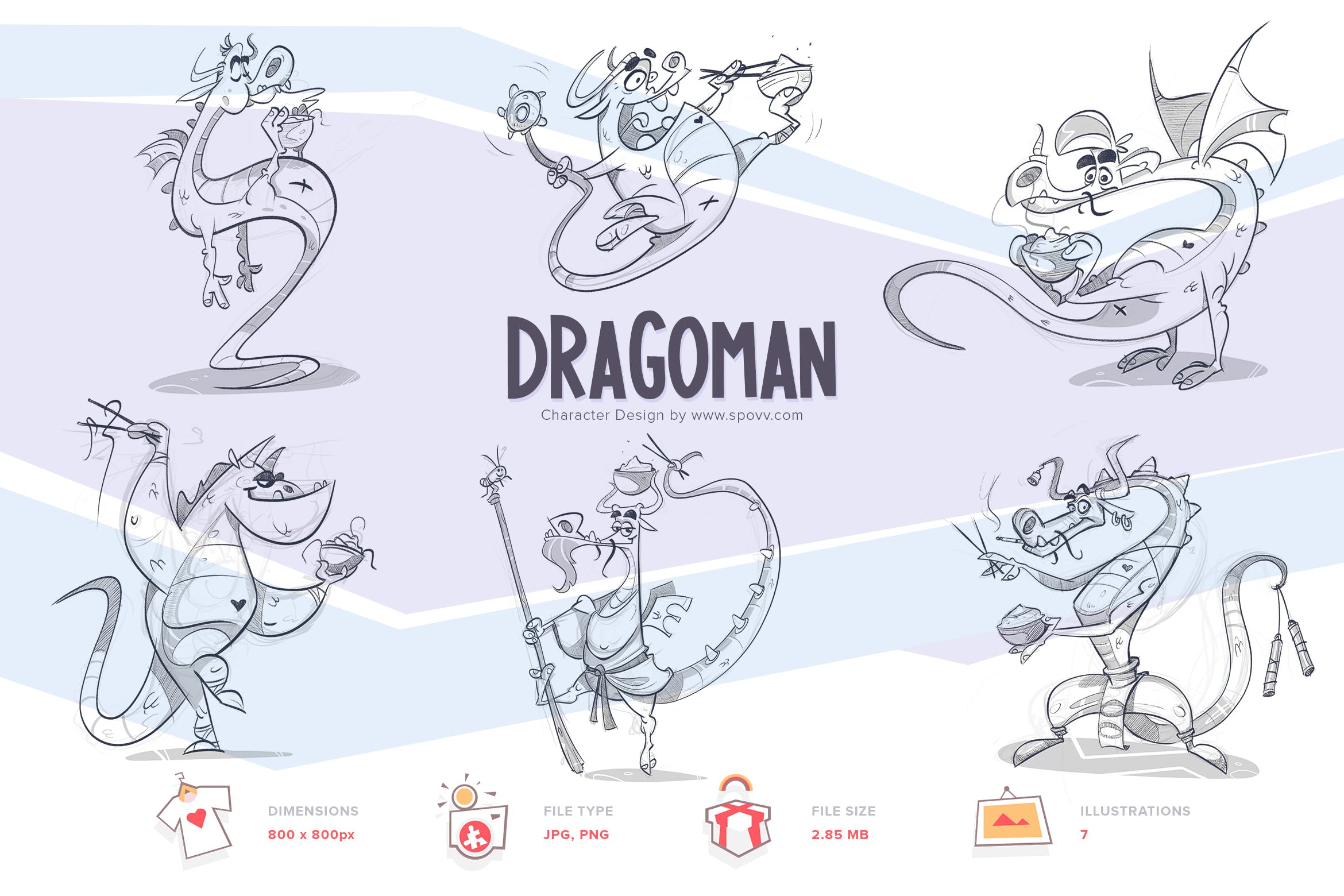 手绘恐龙卡通形象设计PNG素材 Dragoman插图