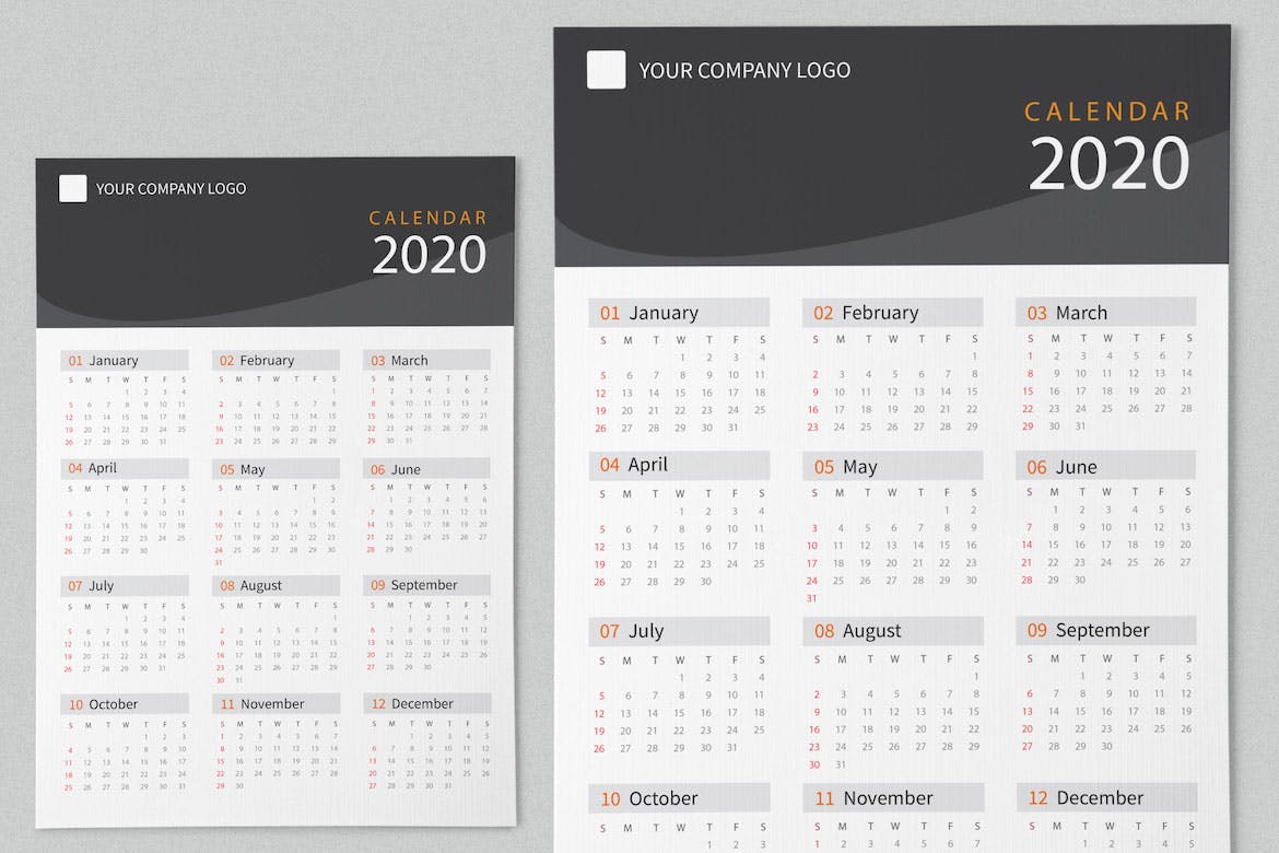 素色设计风格2020日历年历设计模板 Creative Calendar Pro 2020插图(2)