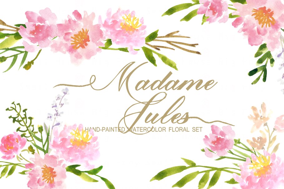 水彩艺术花卉元素插画 Madame Jules- Watercolor Clip Art插图(4)