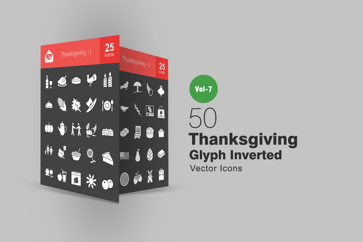 50个感恩节字形反转矢量图标素材 50 Thanksgiving Glyph Inverted Icons插图