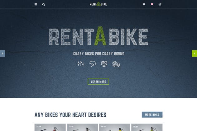 共享单车网页设计PSD模板 Rent a Bike – Rental & Booking PSD Template插图(1)