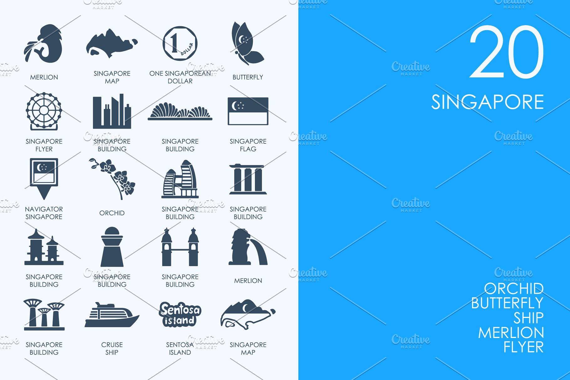 一组简单的新加坡城市图标集  Singapore icons插图