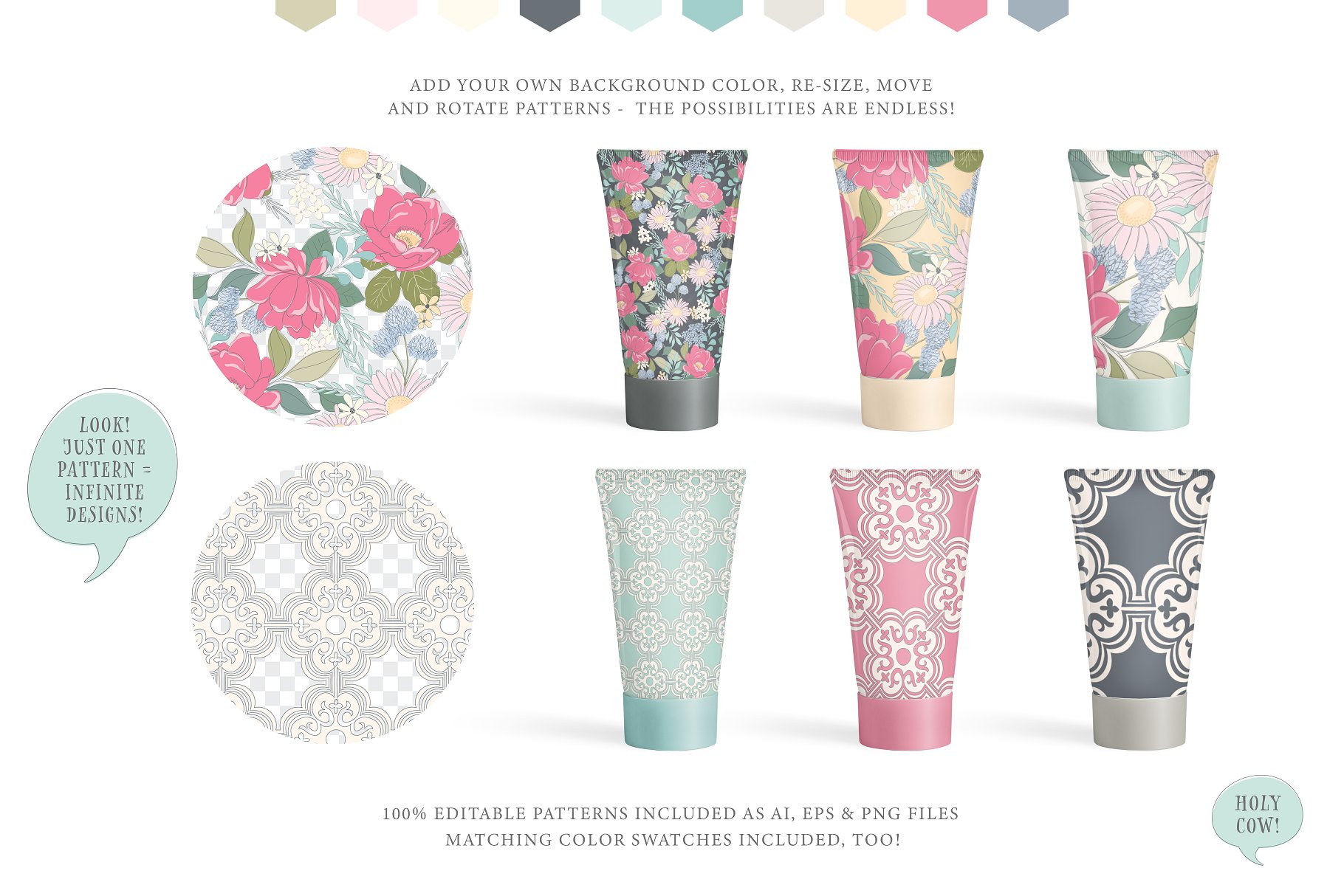 甜美时尚花卉和几何图案纹理 Floral & Pattern Design Set插图(10)