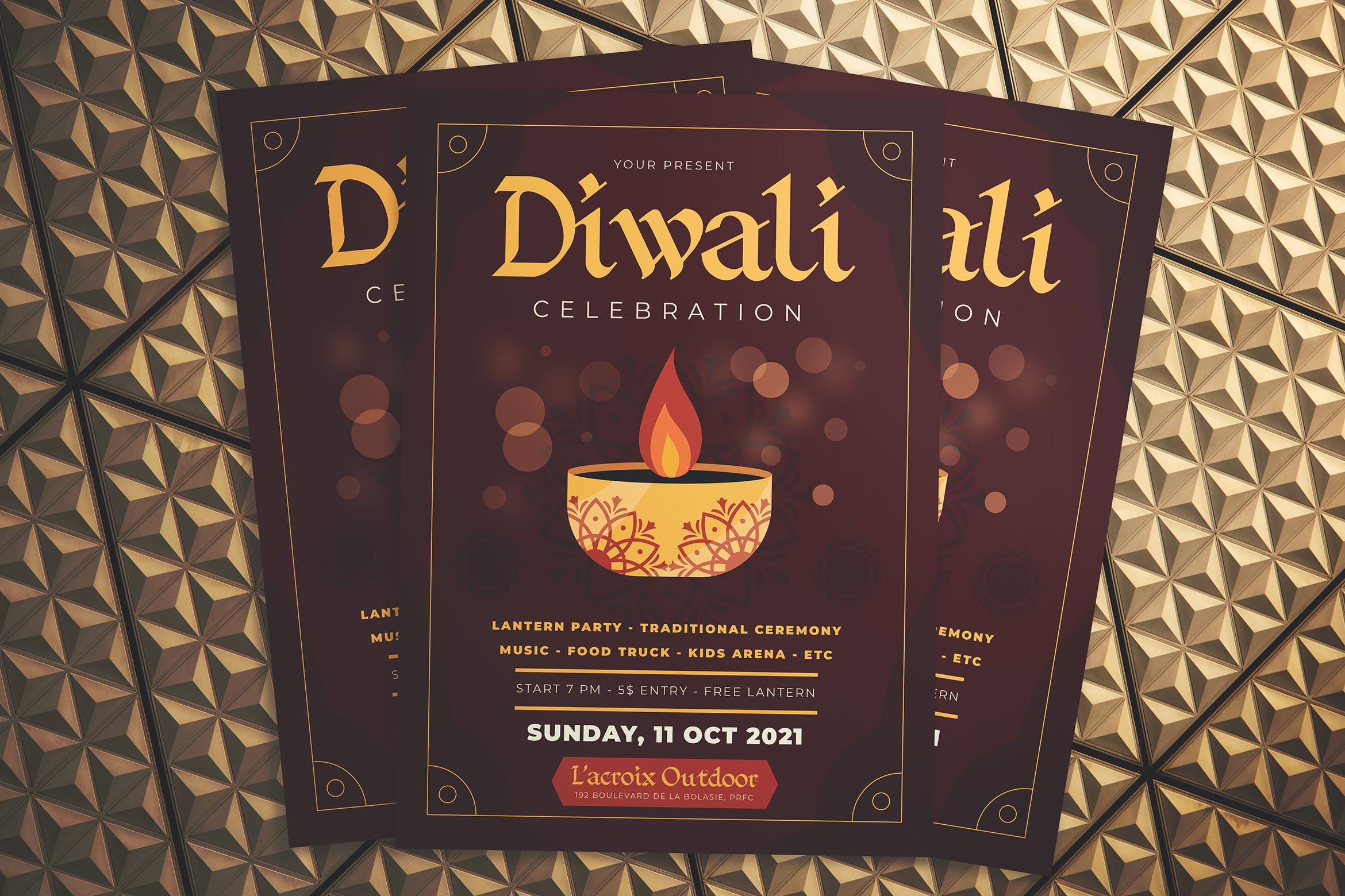 印度传统节日排灯节庆祝活动海报传单模板 Diwali Celebration Flyer插图