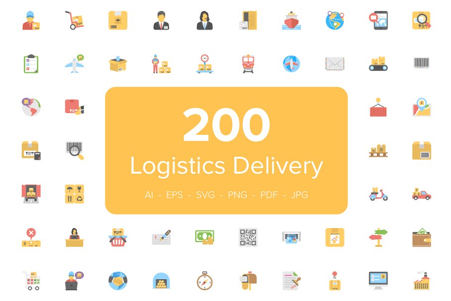 200枚快递物流配送主题扁平风格图标 200 Flat Logistics Delivery Icons插图