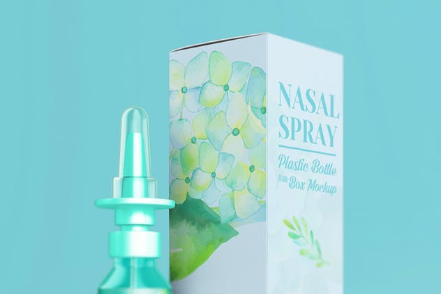 滴鼻瓶外观及包装设计样机模板 Nasal Spray Clear Bottle With Box Mockup插图(10)