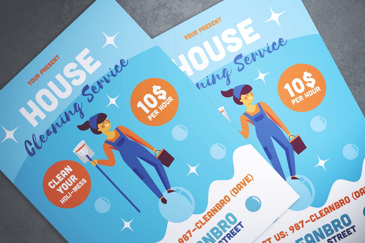 房屋清洁家政服务海报传单设计模板 House Cleaning Service Flyer插图