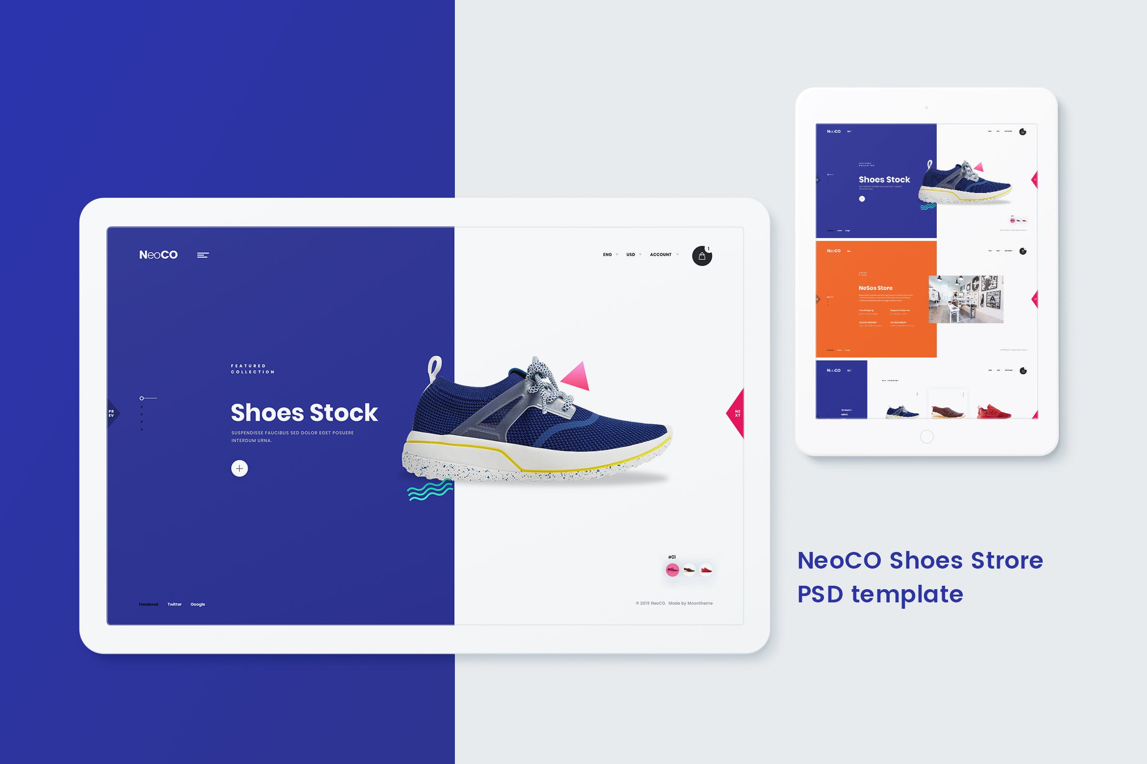 潮牌运动鞋网站设计PSD模板 NeoCO – Shoes Store PSD Template插图