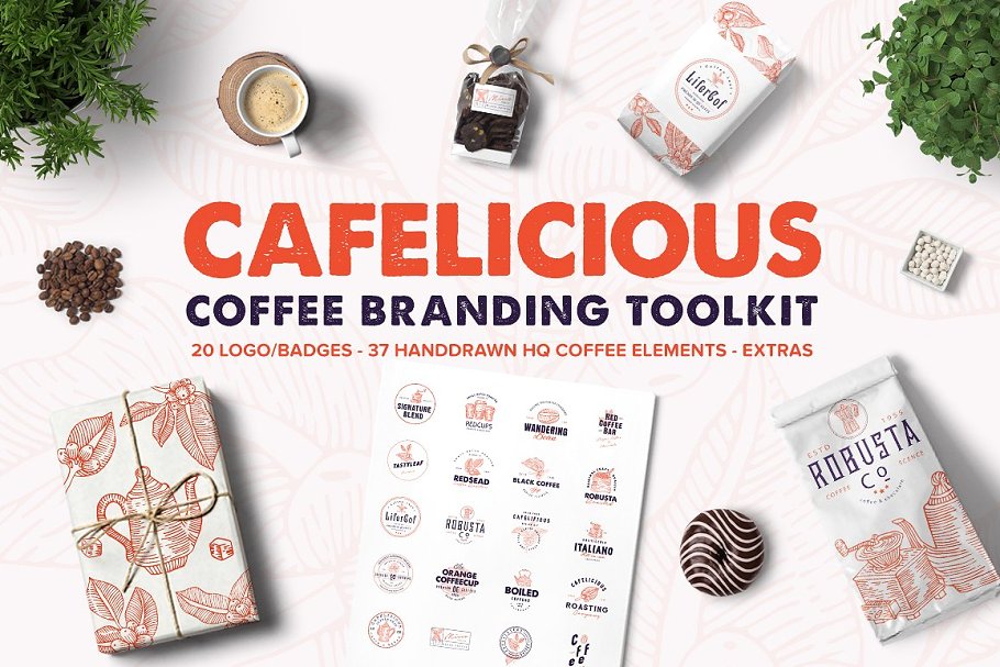 咖啡品牌专业Logo设计模板合集 Cafelicious – Coffee Branding Kit插图
