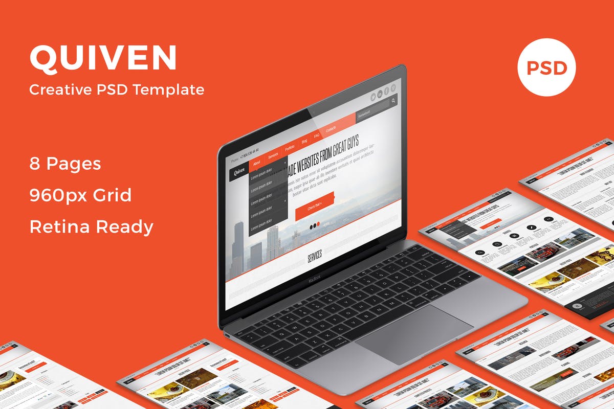 品牌企业官网创意设计PSD网站模板 Quiven – Creative PSD Template插图