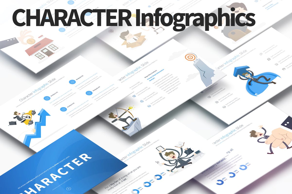 卡通人物插画数据分析信息图表PPT幻灯片模板 Character – PowerPoint Infographics Slides插图