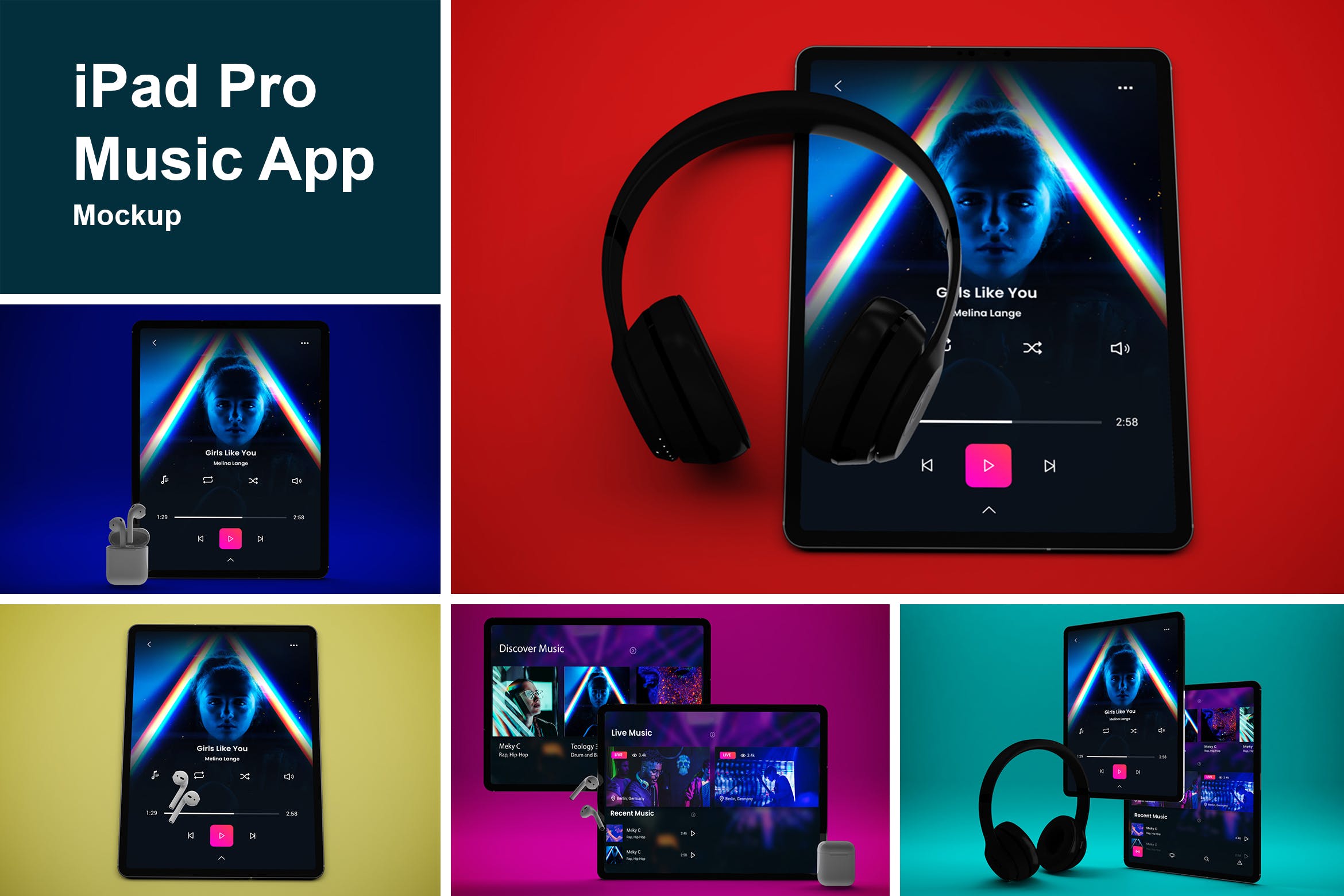 音乐APP界面设计效果图iPad Pro平板电脑样机模板 iPad Pro Music App插图