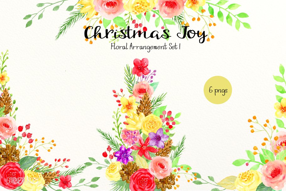 圣诞主题水彩插花套装 Christmas Floral Arrangement插图(2)
