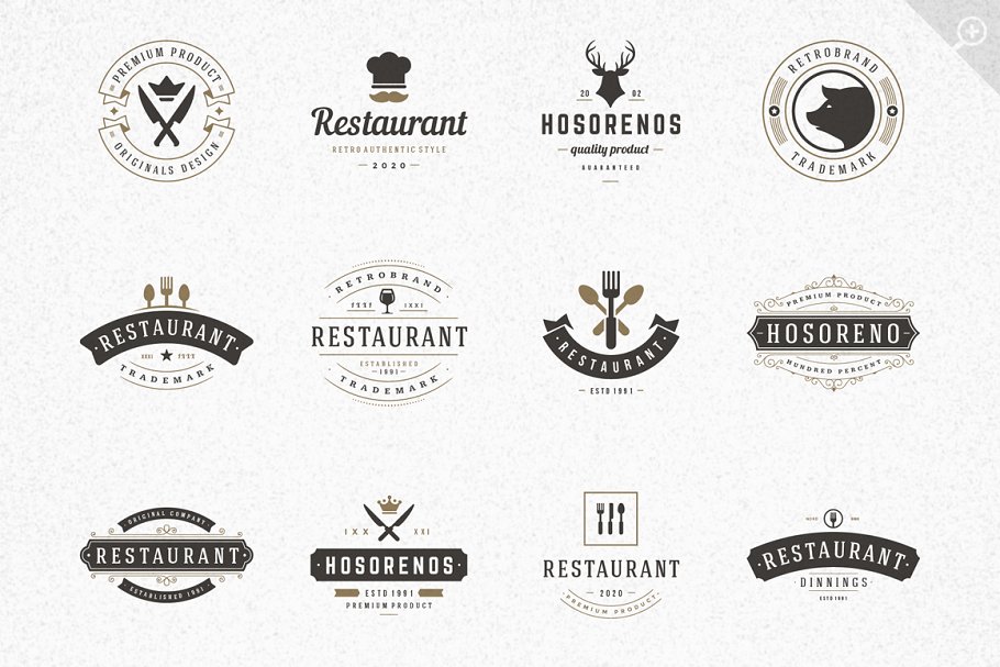 80款西餐厅品牌Logo和徽标模板 80 Restaurant Logotypes and Badges插图(9)