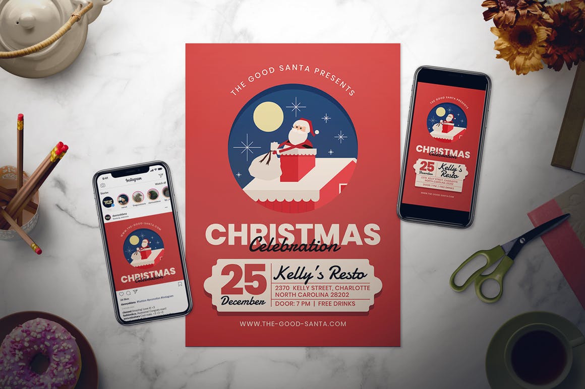 3合1圣诞节活动邀请宣传单设计模板 Christmas Celebration Flyer Set插图(1)
