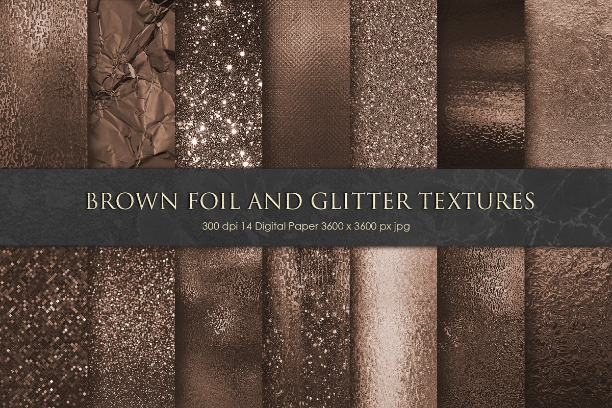 棕色金属箔闪光背景纹理Brown Foil and Glitter Textures插图