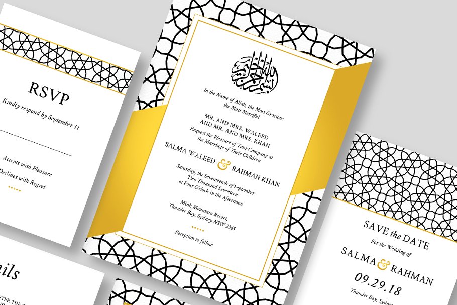 伊斯兰民族风格婚礼请柬模板 Islamic wedding invitation插图
