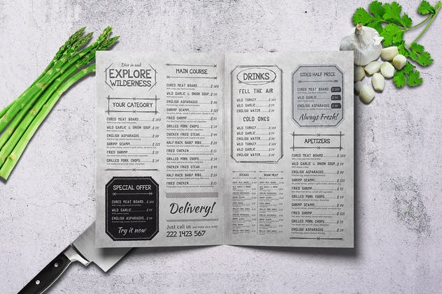 复古老式A4菜单设计PSD模板 Vintage A4 Food Menu Design – 10 Pages插图(2)