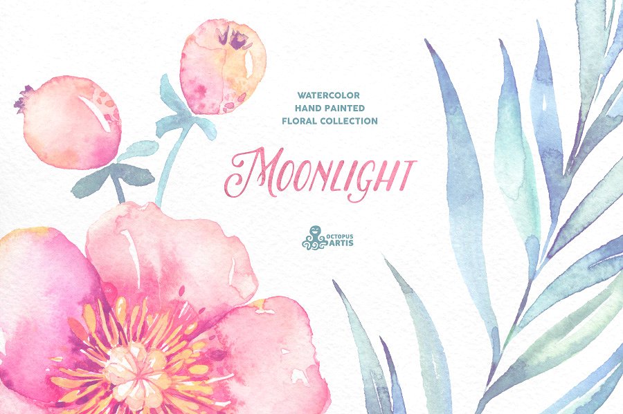 月色水彩花卉设计套装 Moonlight. Floral collection插图(3)