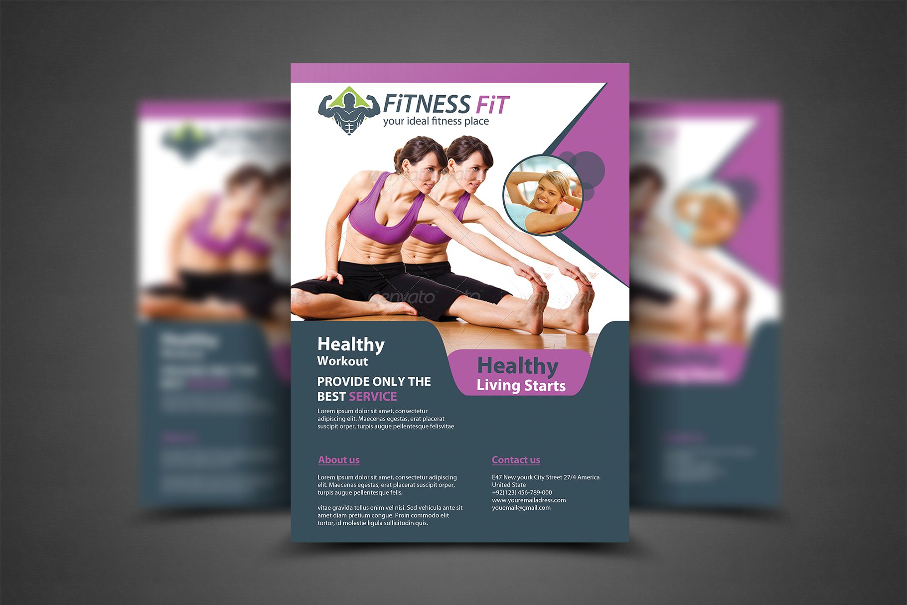 健身俱乐部宣传传单打印模板 Fitness Flyer Print Templates插图