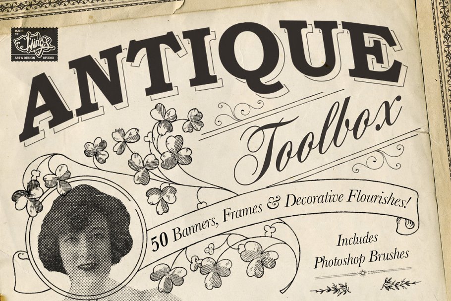 50款复古设计装饰框PS笔刷 Antique Toolbox – 50 Vintage Brushes插图
