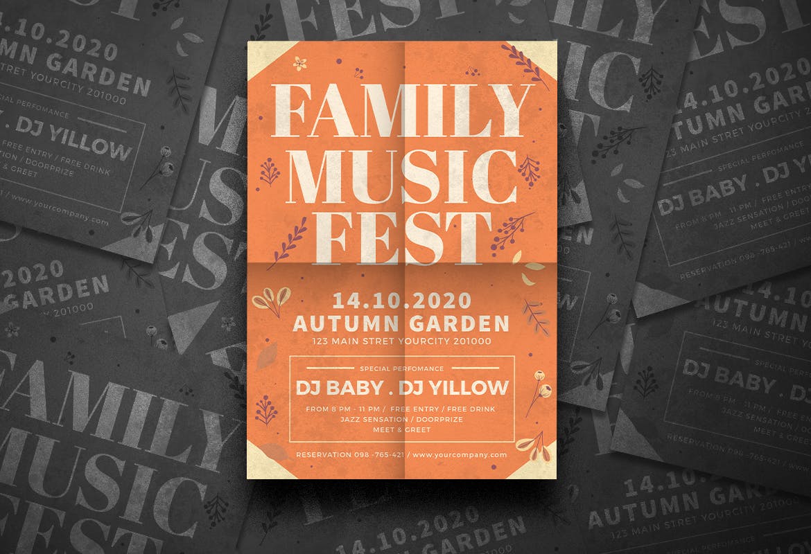 家庭音乐会海报设计模板 Autumn Family Flyer插图(1)