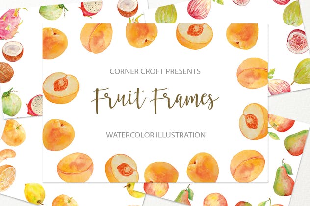 水果水彩手绘装饰框架插画素材 Watercolor fruit frame插图(3)