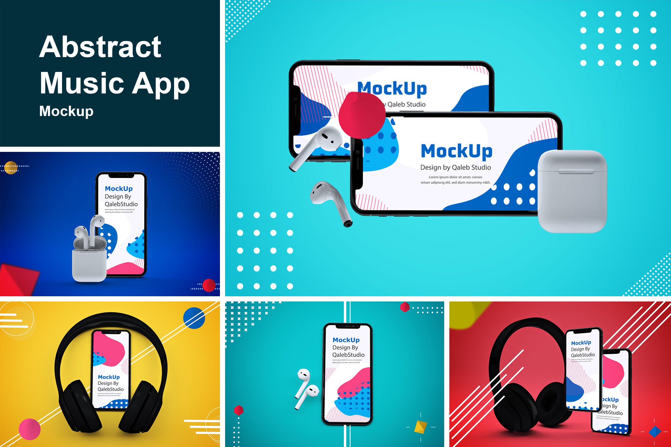 创意在线听歌音乐APP应用UI设计效果样机模板 Abstract Music App MockUp插图