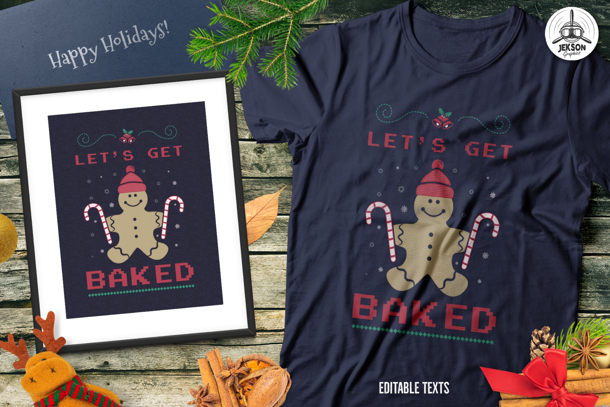 圣诞姜饼毛衣T恤印花手绘图案设计素材 Christmas Gingerbread Sweater T-Shirt. Xmas Party插图