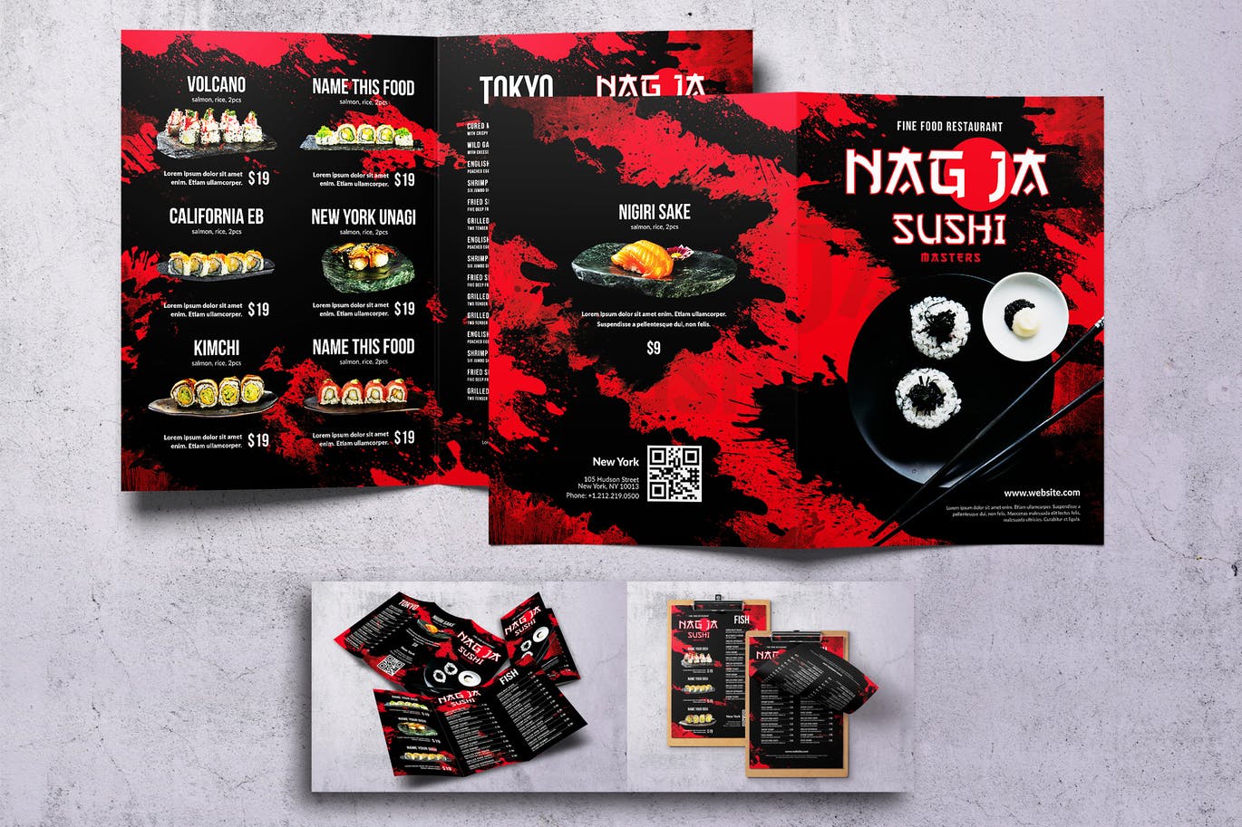 名古屋寿司日式料理菜单设计模板合集 Nagoya Sushi Japanese Food Menu Bundle插图