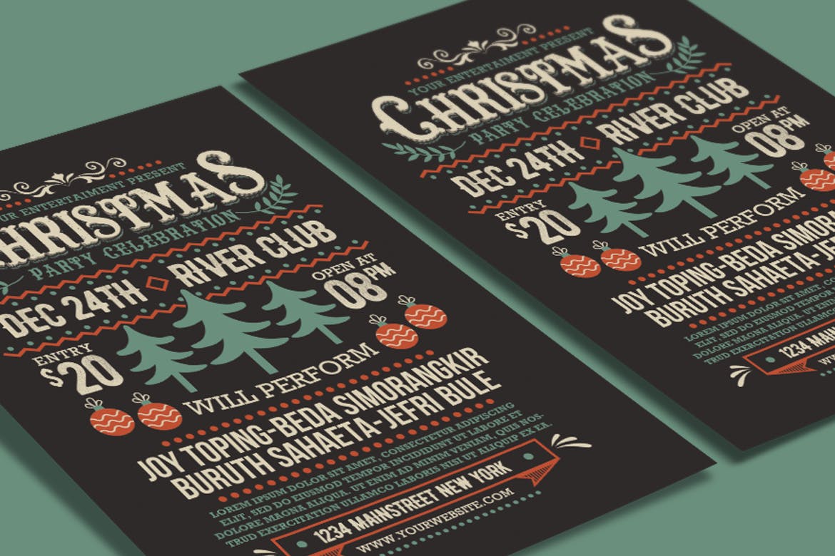 创意圣诞节活动邀请海报设计模板 Christmas Party Celebration插图(2)