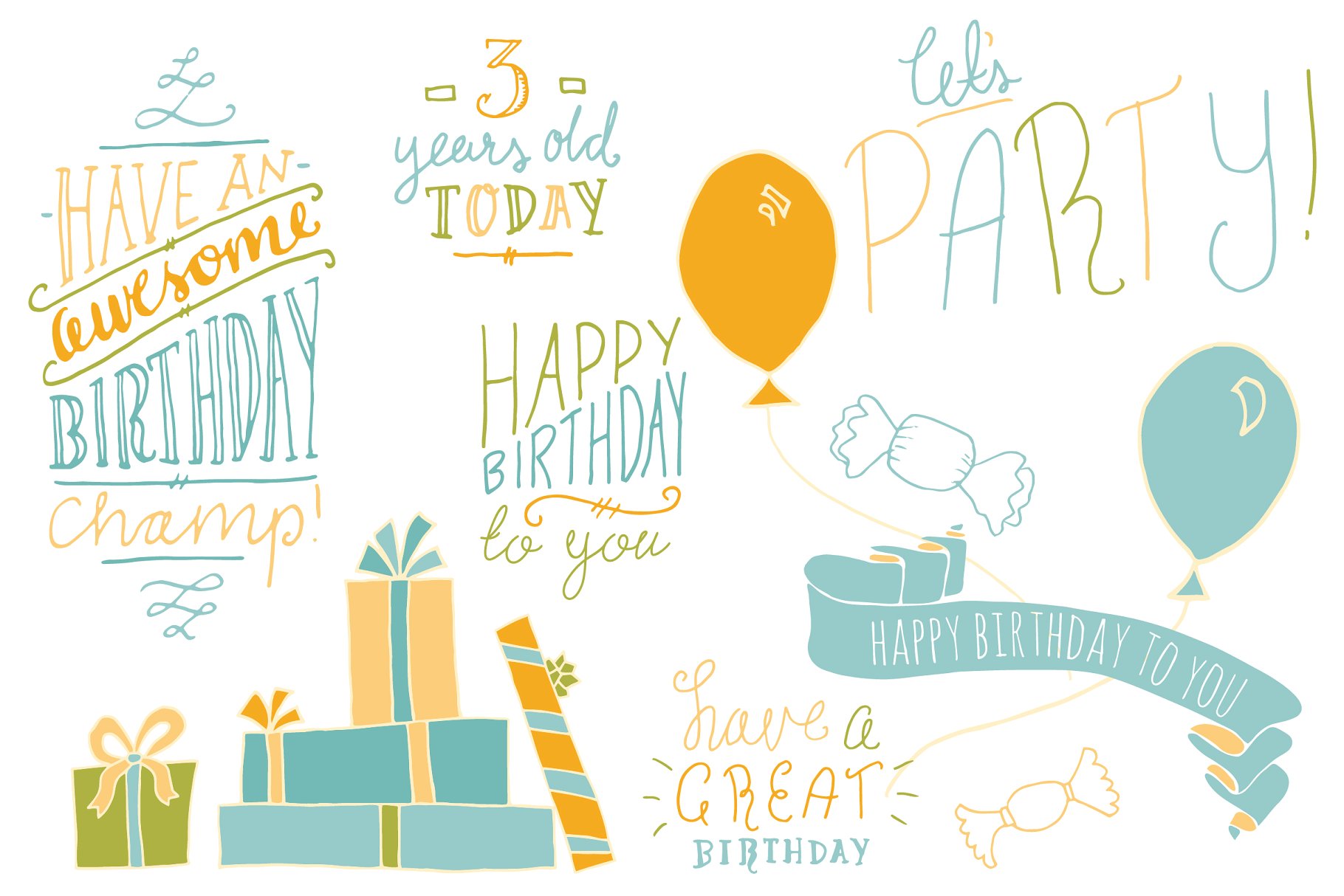 生日聚会主题装饰物料设计元素 Birthday Photoshop Overlays插图(1)
