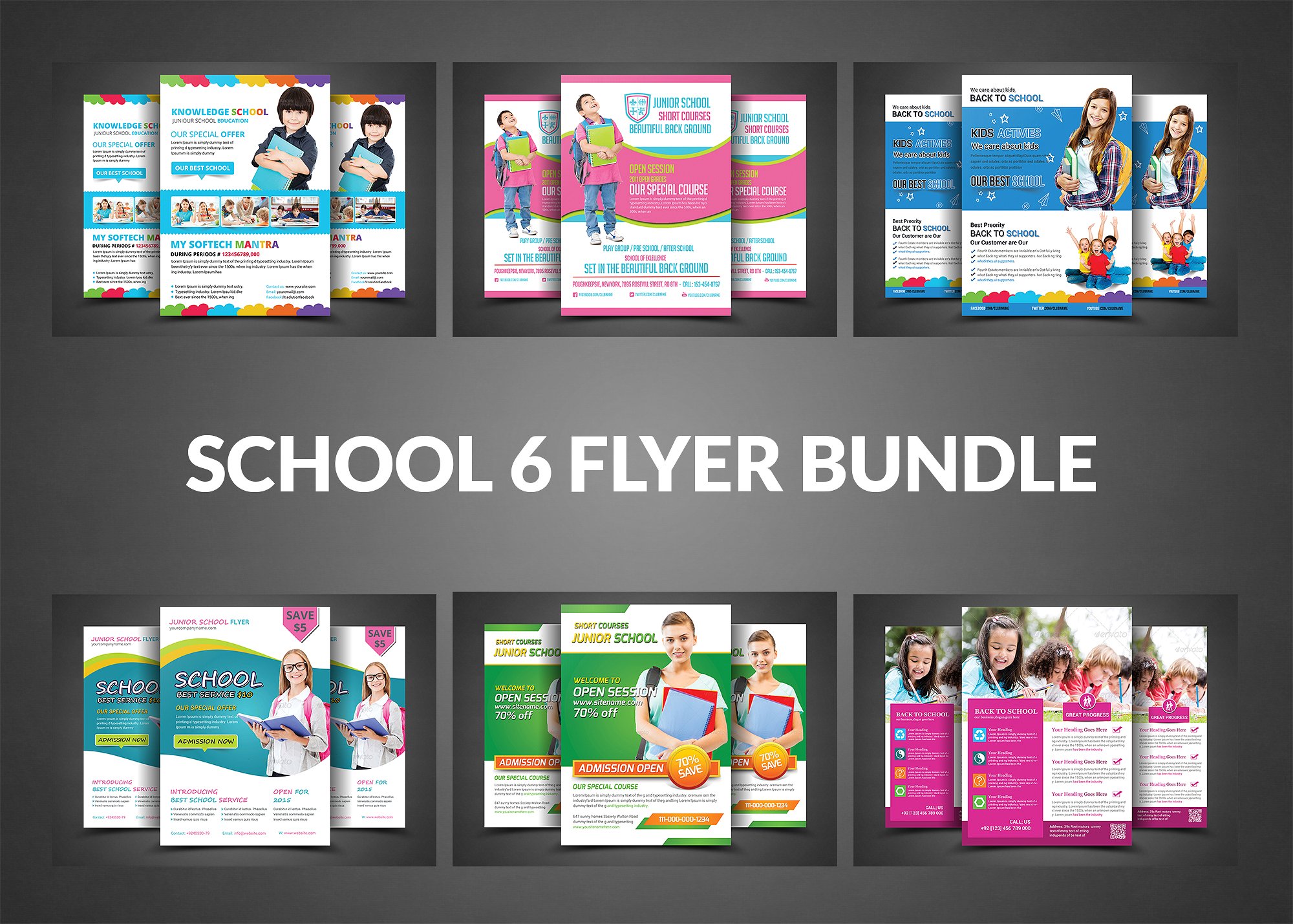 学校教育机构推广传单打印模板 School Admission Flyer Bundle插图