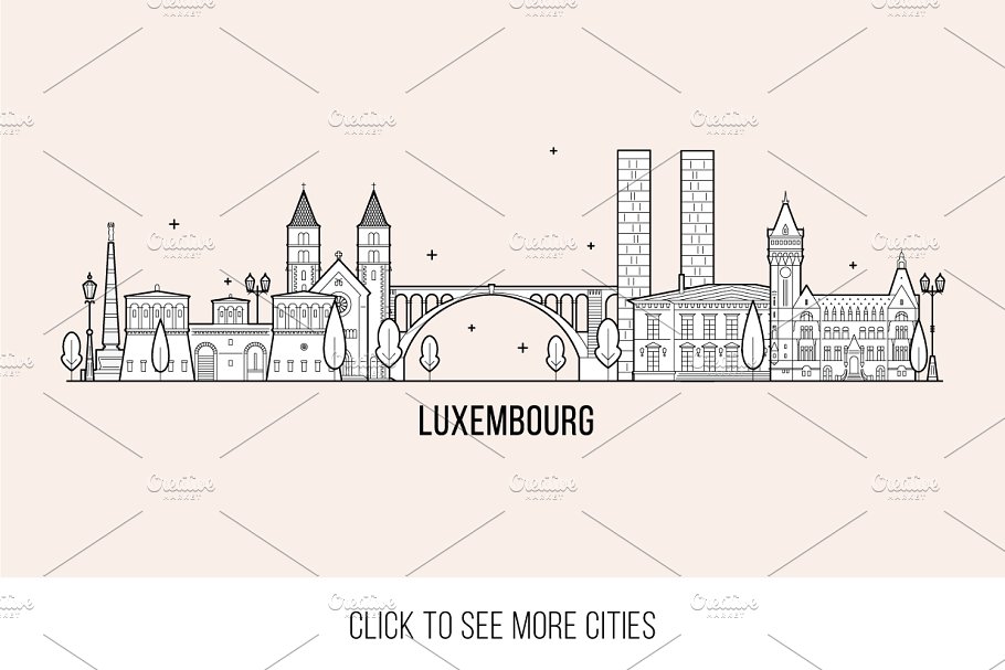 30款欧洲城市地标钢笔画矢量插画 Collection of 30 European cities插图(2)