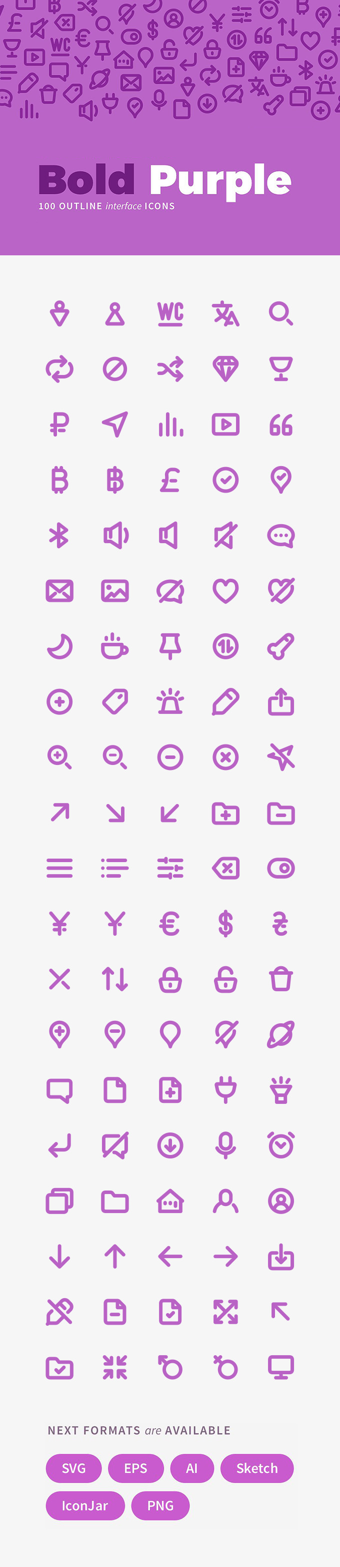 100个紫色风格线框图标集 100 Bold Purple Line Icons插图