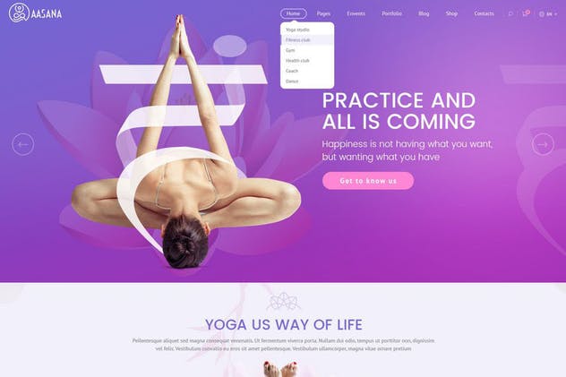 瑜伽健身舞蹈运动网站设计PSD模板 Aasana Yoga Fitness Gym Dance Health PSD插图(1)