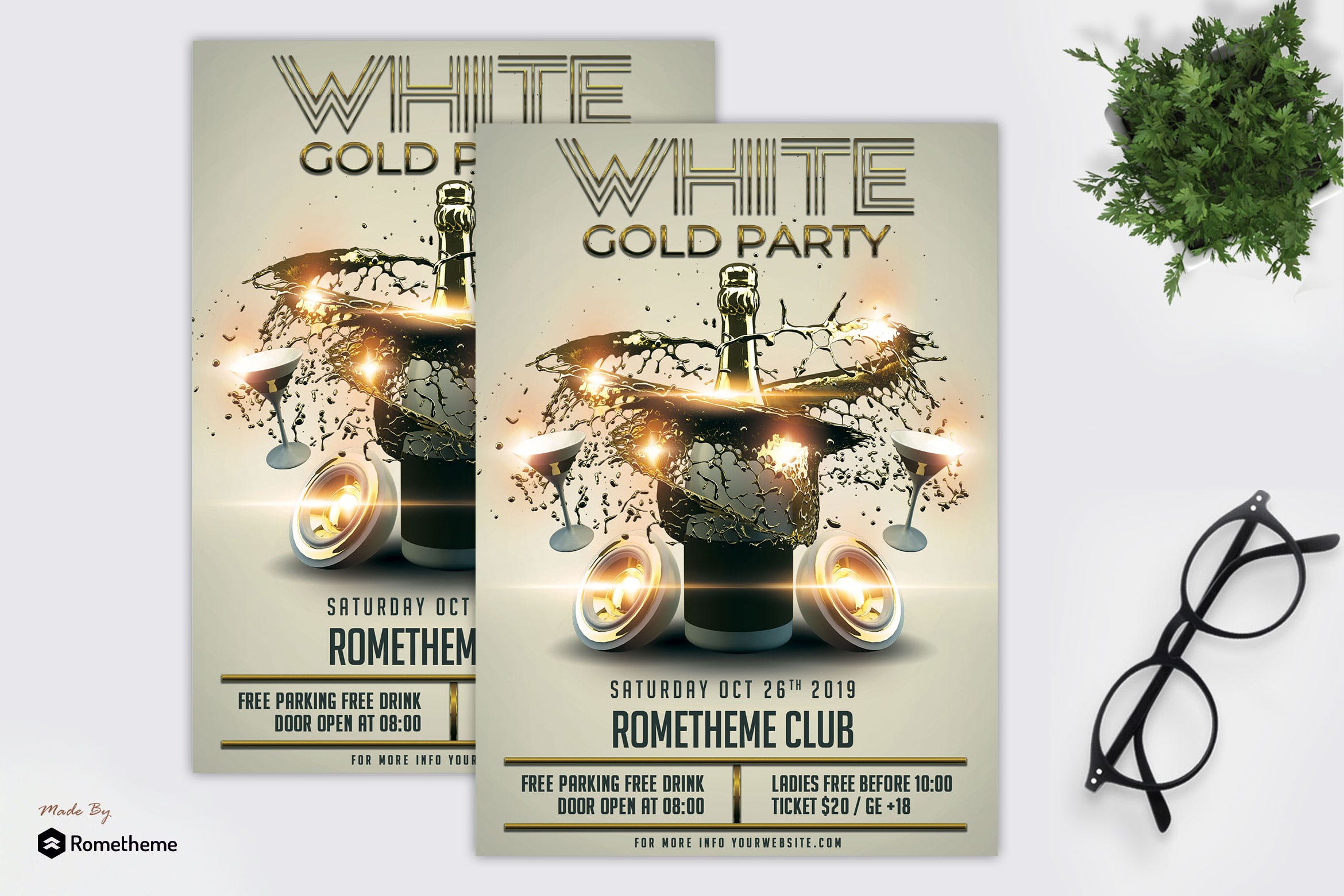 白金品酒活动派对海报传单模板 White Gold Party – Flyer Template MR插图